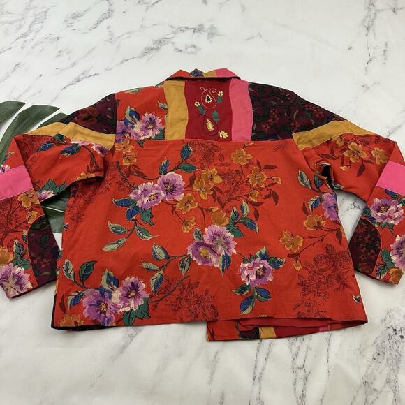 Coldwater Creek Embroidered Jacket Plus Size 1x Red Pink Floral Patchwork - Picture 7 of 11